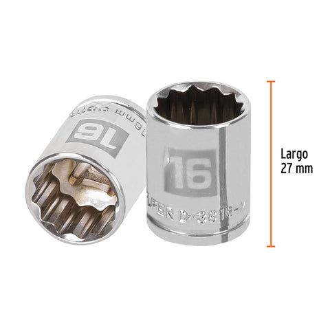Dado de 16 mm, 12 puntas, cuadro 3/8', Truper | D-3816-M | 13636