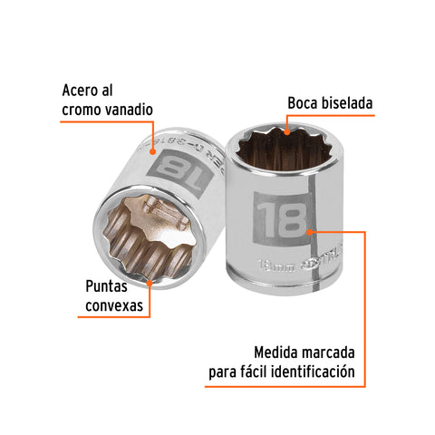 Dado de 18 mm, 12 puntas, cuadro 3/8', Truper | D-3818-M | 13638
