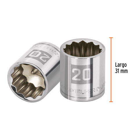 Dado de 20 mm, 12 puntas, cuadro 3/8', Truper | D-3820-M | 13640