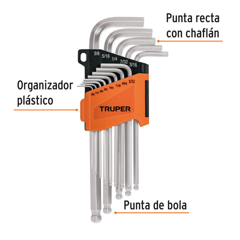 Juego 13 llaves allen largas std punta bola con organizador | ALLX-13P | 13645