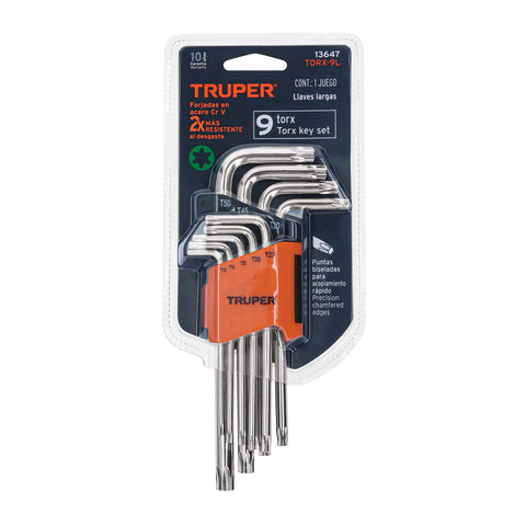 Juego de 9 llaves torx largas con organizador abatible | TORX-9L | 13647