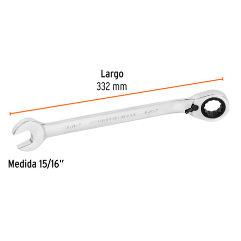 Llave combinada matraca reversible 15/16'x332mm largo,Expert | LL-2030XR | 13648
