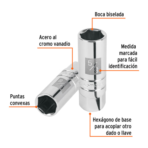 Dado para bujías de 5/8', 6 puntas, cuadro 3/8', Truper | D-3820-B | 13655