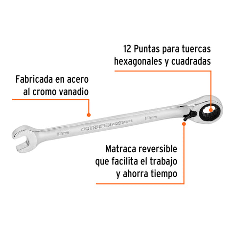 Llave combinada matraca reversible 10mmx154 mm largo, Expert | LL-2010MXR | 13664