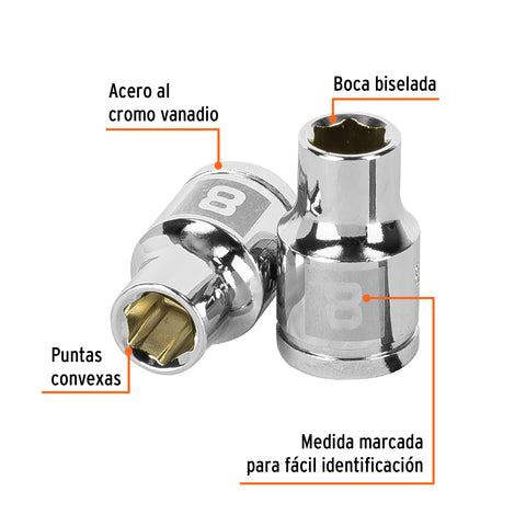 Dado de 8 mm, 6 puntas, cuadro 3/8', Truper | D-3808-HM | 13672
