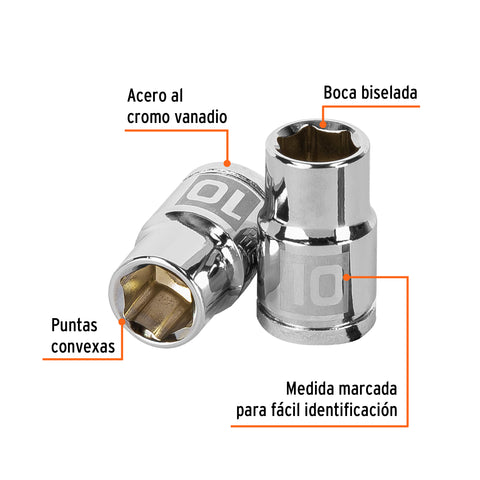 Dado de 10 mm, 6 puntas, cuadro 3/8', Truper | D-3810-HM | 13674