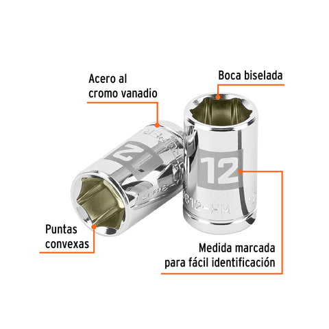 Dado de 12 mm, 6 puntas, cuadro 3/8', Truper | D-3812-HM | 13676
