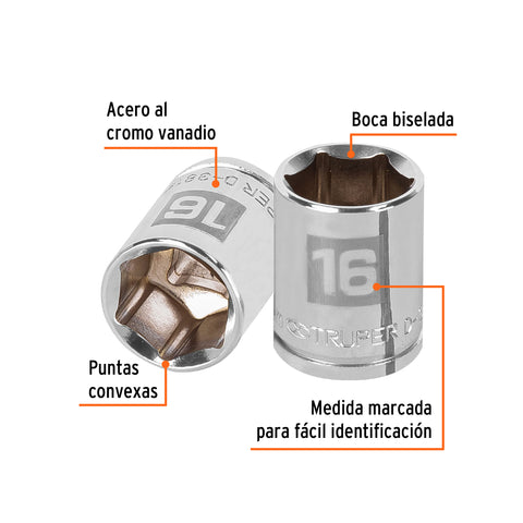Dado de 16 mm, 6 puntas, cuadro 3/8', Truper | D-3816-HM | 13680