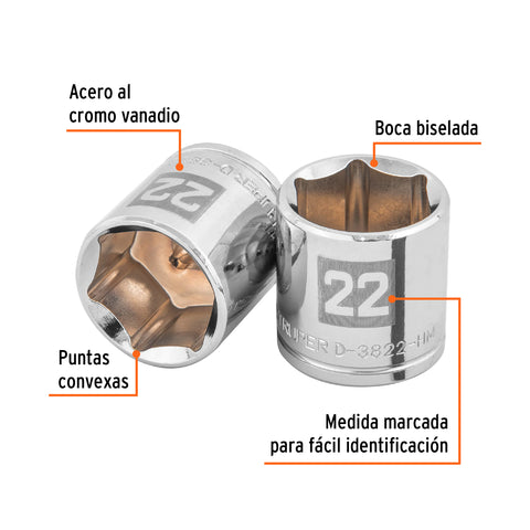 Dado de 22 mm, 6 puntas, cuadro 3/8', Truper | D-3822-HM | 13686