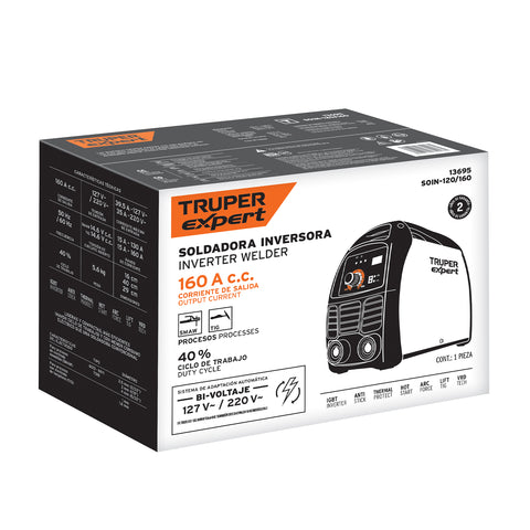 Soldadora inversora 160A, Bi-voltaje 127/220V, TRUPER | SOIN-120/160 | 13695