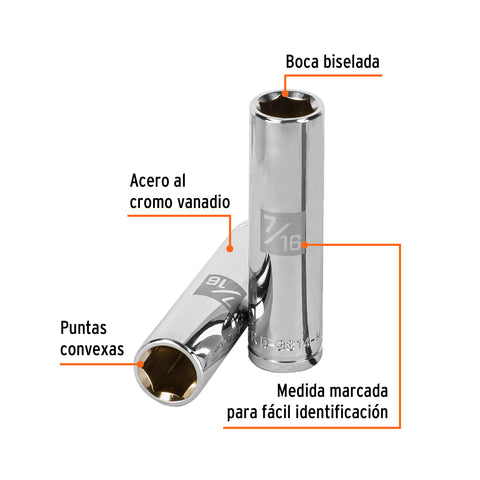 Dado largo de 7/16', 6 puntas, cuadro 3/8', Truper | D-3814-HL | 13713