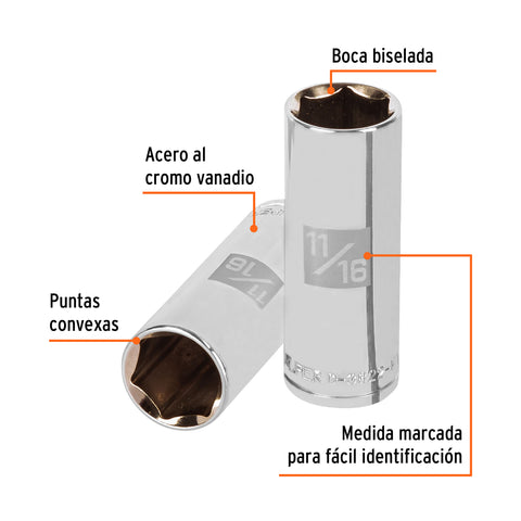 Dado largo de 11/16', 6 puntas, cuadro 3/8', Truper | D-3822-HL | 13717