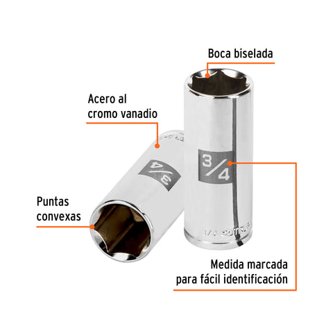 Dado largo de 3/4', 6 puntas, cuadro 3/8', Truper | D-3824-HL | 13718