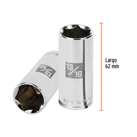 Dado largo de 13/16', 6 puntas, cuadro 3/8', Truper | D-3826-HL | 13719