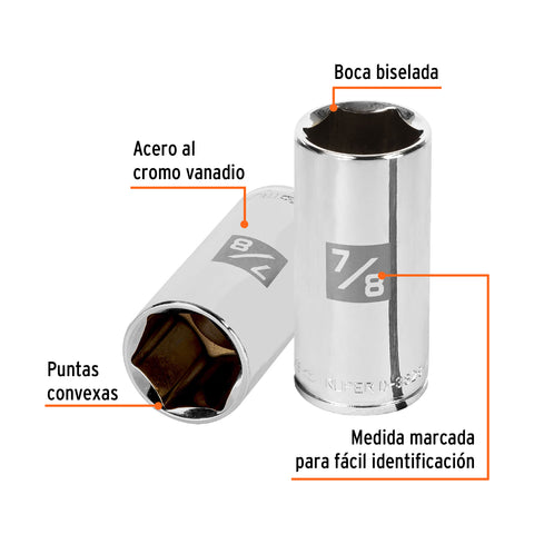 Dado largo de 7/8', 6 puntas, cuadro 3/8', Truper | D-3828-HL | 13720