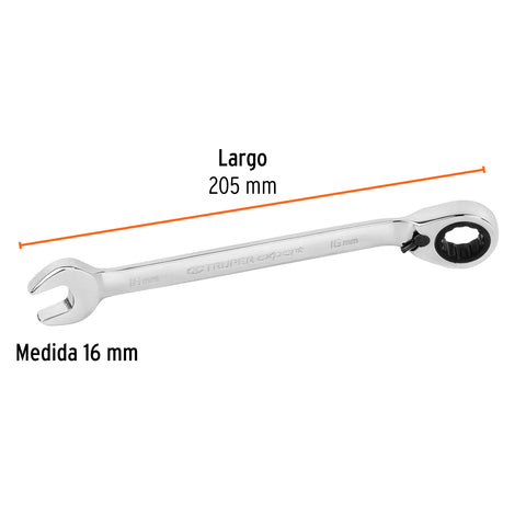 Llave combinada matraca reversible 16mmx205 mm largo, Expert | LL-2016MXR | 13727