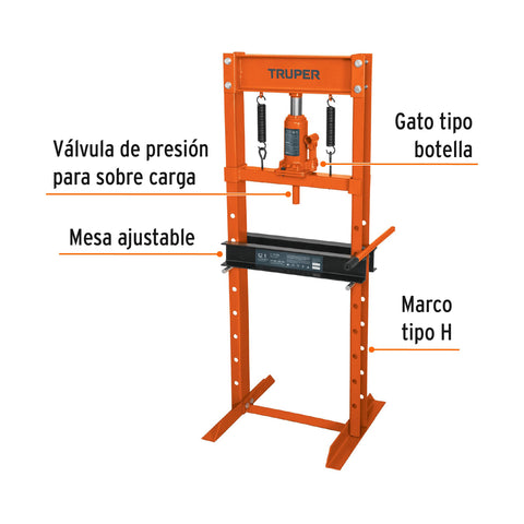 Prensa hidráulica tipo 'H' de 12 ton, con gato de botella | PREH-12G | 13737
