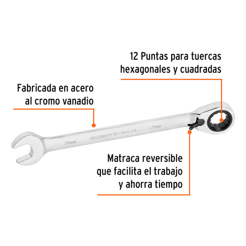 Llave combinada matraca reversible 21mmx288 mm largo, Expert | LL-2021MXR | 13758
