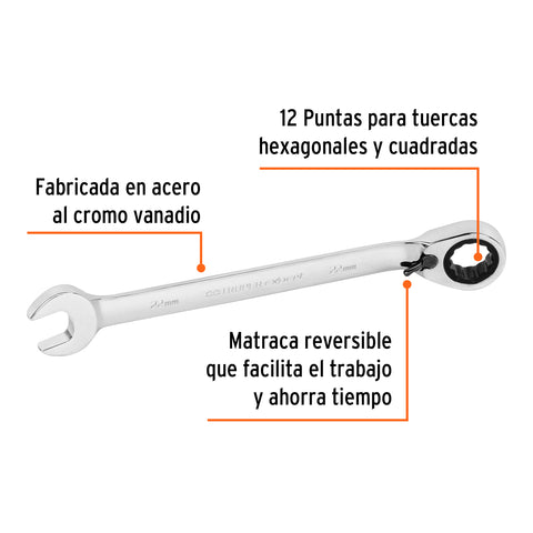 Llave combinada matraca reversible 22mmx288 mm largo, Expert | LL-2022MXR | 13760