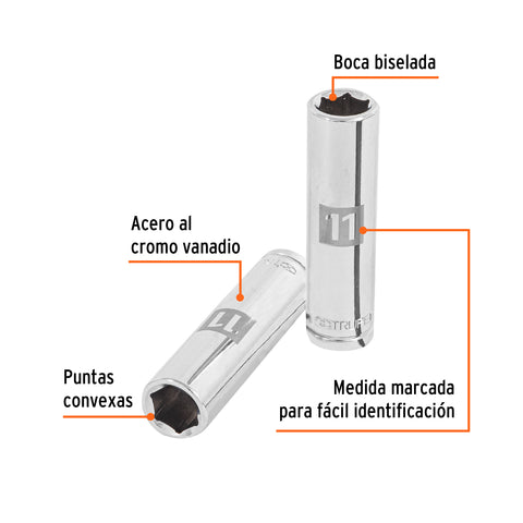 Dado largo de 11 mm, 6 puntas, cuadro 3/8', Truper | D-3811-HM-L | 13771