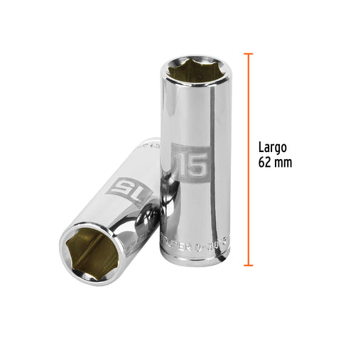 Dado largo de 15 mm, 6 puntas, cuadro 3/8', Truper | D-3815-HM-L | 13775