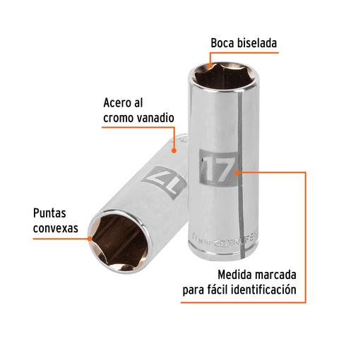 Dado largo de 17 mm, 6 puntas, cuadro 3/8', Truper | D-3817-HM-L | 13777