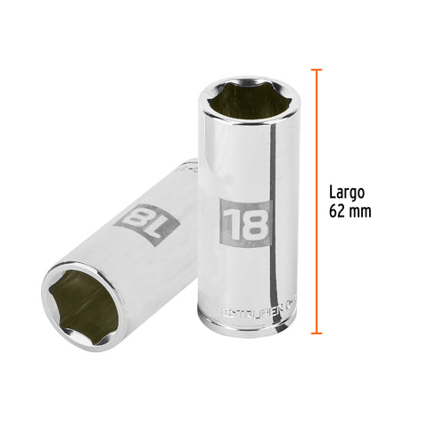 Dado largo de 18 mm, 6 puntas, cuadro 3/8', Truper | D-3818-HM-L | 13778