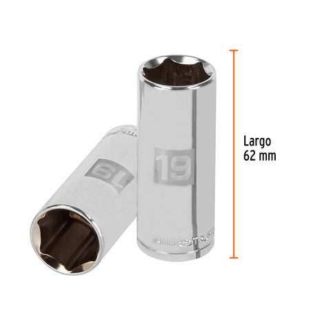 Dado largo de 19 mm, 6 puntas, cuadro 3/8', Truper | D-3819-HM-L | 13779