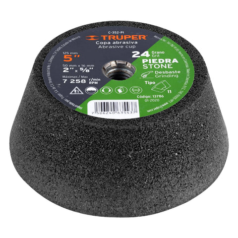Copa desbaste de piedra 5' grano 24, eje 5/8-11, Truper | C-352-PI | 13786