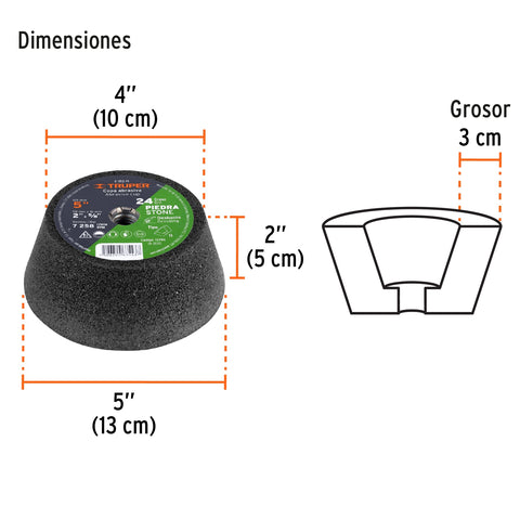 Copa desbaste de piedra 5' grano 24, eje 5/8-11, Truper | C-352-PI | 13786