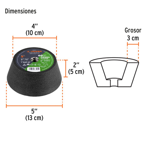 Copa desbaste de piedra 5' grano 60, eje 5/8-11, Truper | C-361-PI | 13788