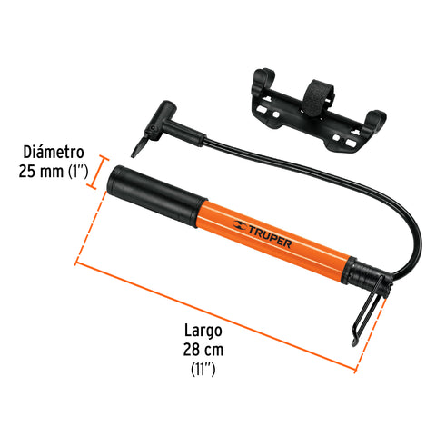 Mini bomba manual para bicicleta, 60 PSI, TRUPER | BOM-MI | 13790