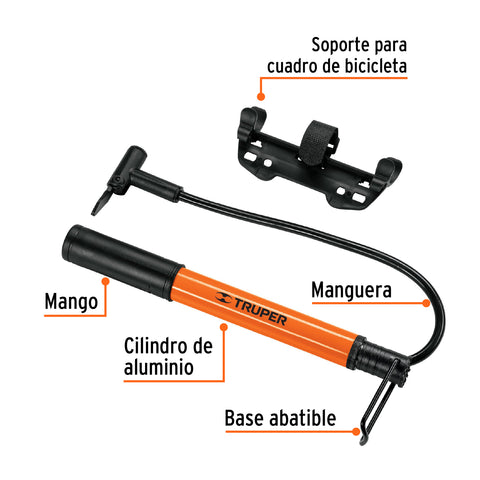 Mini bomba manual para bicicleta, 60 PSI, TRUPER | BOM-MI | 13790