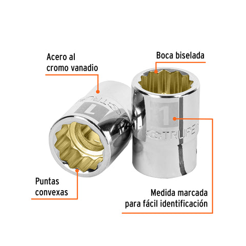 Dado de 1', 12 puntas, cuadro 3/4', Truper | D-3432 | 13854