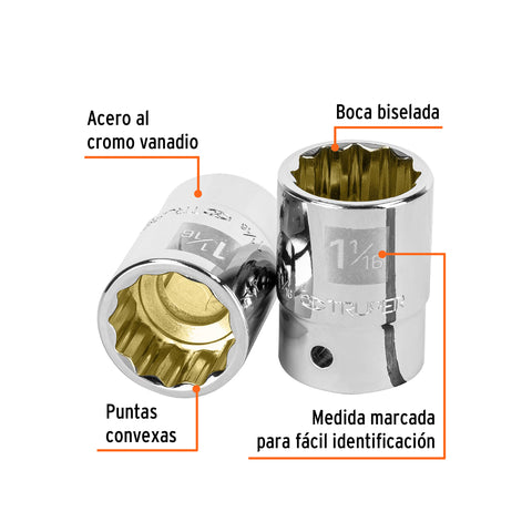 Dado de 1-1/16', 12 puntas, cuadro 3/4', Truper | D-3434 | 13855