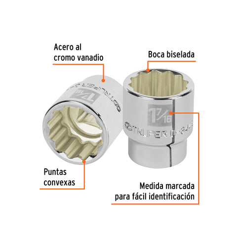 Dado de 1-7/16', 12 puntas, cuadro 3/4', Truper | D-3446 | 13861