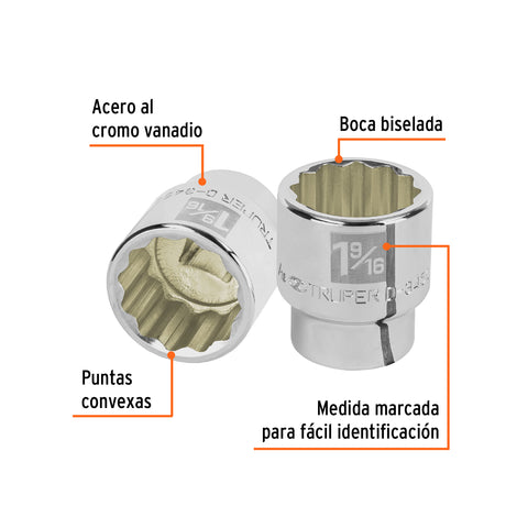 Dado de 1-9/16', 12 puntas, cuadro 3/4', Truper | D-3450 | 13863