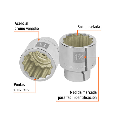 Dado de 1-3/4', 12 puntas, cuadro 3/4', Truper | D-3456 | 13866