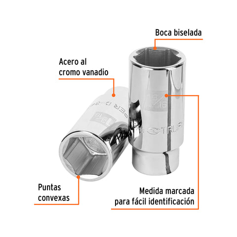 Dado largo de 1-3/16', 6 puntas, cuadro 3/4', Truper | D-3438-HL | 13886