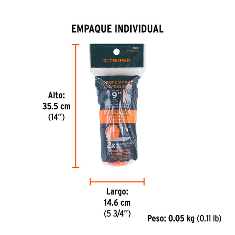 Felpa para rodillo 9x1-1/4' superficies extrarrugosas TRUPER | R-ROPI-930 | 13891