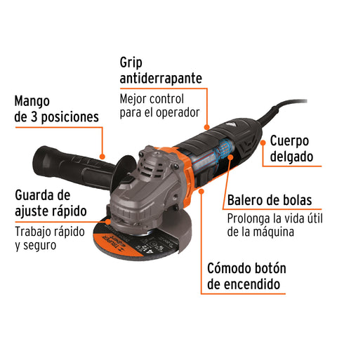 Esmeriladora angular 4-1/2', 750W, TRUPER ERGO PRO | ERGO-4570 | 13931