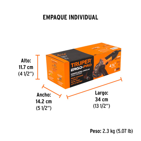 Esmeriladora angular 4-1/2', 750W, TRUPER ERGO PRO | ERGO-4570 | 13931