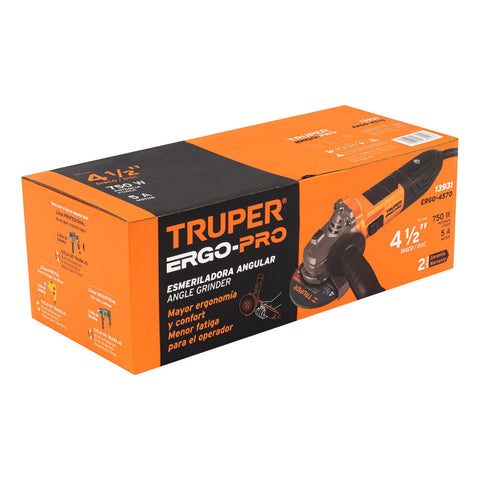 Esmeriladora angular 4-1/2', 750W, TRUPER ERGO PRO | ERGO-4570 | 13931
