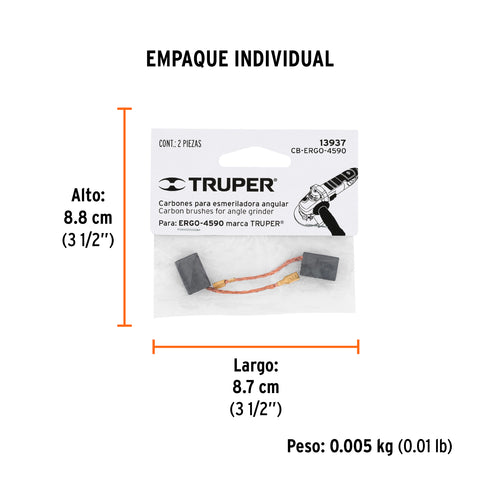 Bolsa con 2 carbones de repuesto para ERGO-4590, TRUPER | CB-ERGO-4590 | 13937