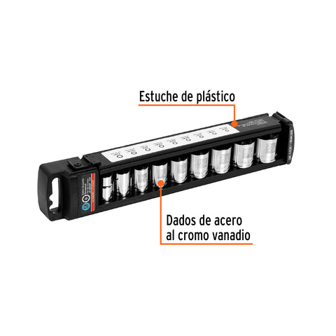 Juego de 9 dados cuadro 3/8' std, Truper | JD-3/8X9P | 13950
