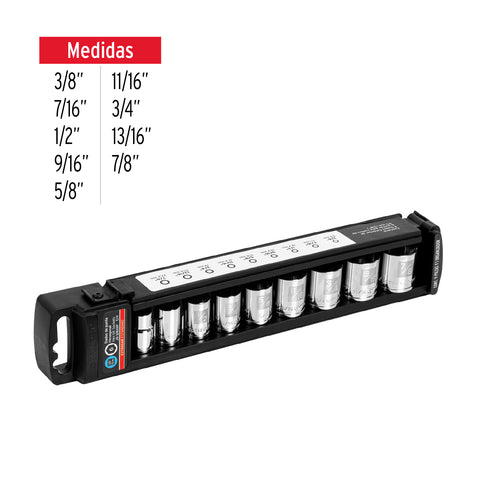 Juego de 9 dados cuadro 3/8' std, Truper | JD-3/8X9P | 13950