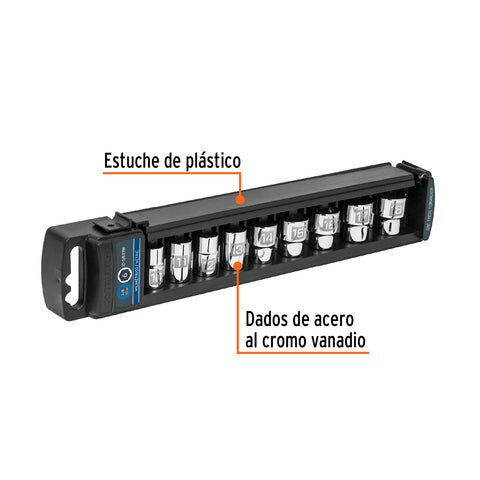 Juego de 9 dados cuadro 3/8' mm, Truper | JD-3/8X9M | 13952