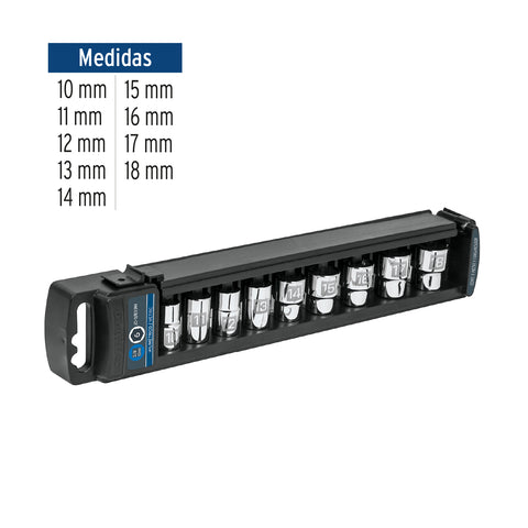 Juego de 9 dados cuadro 3/8' mm, Truper | JD-3/8X9M | 13952
