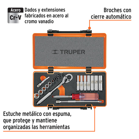 Juego de 20 herramientas cuadro 1/4' std para mecánico | JD-1/4X21P | 13980