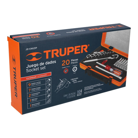 Juego de 20 herramientas cuadro 1/4' std para mecánico | JD-1/4X21P | 13980